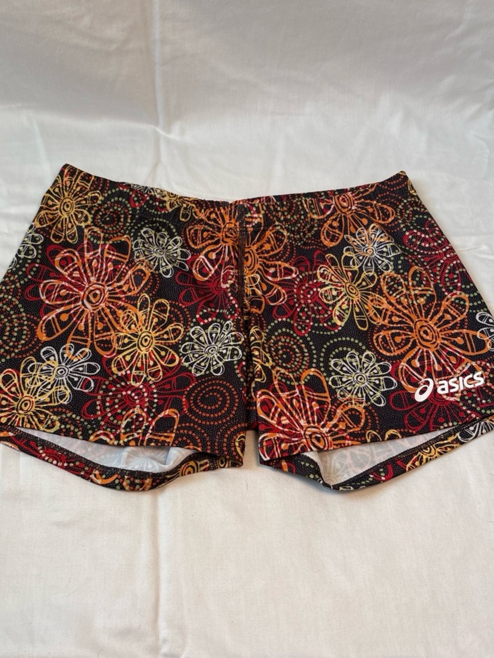 ASICS Floral Athletic Running Shorts - Black, Orange & Red